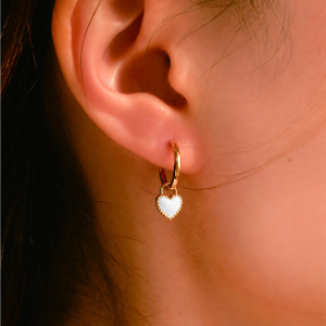 Lock Heart White Hoop Earrings