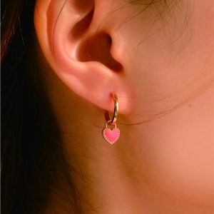 Lock Heart Coral Hoop Earrings